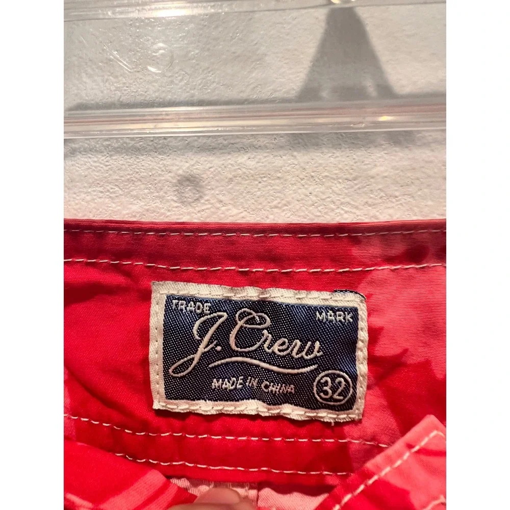 J. Crew Mens Red Floral Hibiscus Board Shorts Swim Trunks Size 32 Cargo Pocket
